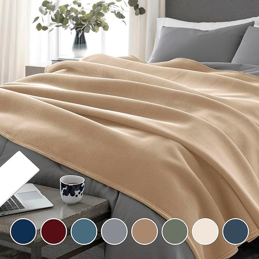 Vellux Original Queen Blanket - Soft Nylon Insulated Blanket for Bed Couch - Lightweight Machine Washable All Season - Pet Friendly Durable Wont Pill or Lint - 90x90 – Beige