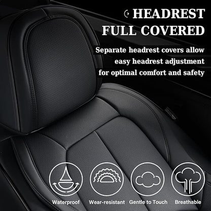Coverado Automotive Seat Covers, Leather Seat Covers Front Seat, Luxury Car Seat Covers with Lumbar Support, Front Driver Seat Covers, Car Seat Protector Waterproof Universal Fit Most Cars(Black)