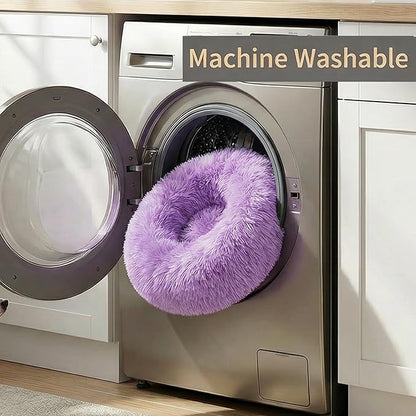 Tiny Dog Bed 11.8 Inch for Extra Small Dogs,Washable Puppy Bed,Soft Faux Fur Calming Donut Bed for Chihuahua Yorkie Maltese Pomeranian,Purple