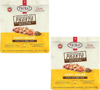 Primal Freeze Dried Puppy Dog Food, Pronto Mini Nuggets; Scoop & Serve, Complete & Balanced Meal; Also Use As Topper or Treat; Premium, Healthy, Grain Free, High Protein Raw Dog Food 25 oz (Pack of 2)