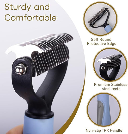 Cat & Dog Grooming Kit - Matted Fur Remover for Cats, Includes 4 Knotting Combs & 1 Pet Grooming Brush, Safe Cat Grooming Comb Set for Detangling