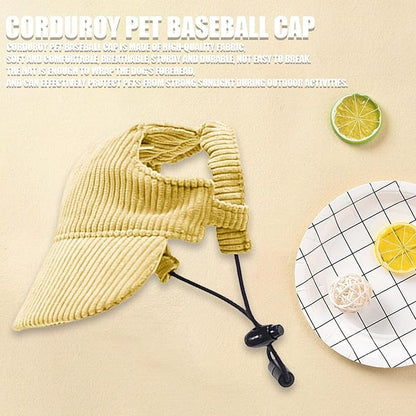 Dog Baseball Cap, Dog Cat Summer Beach Visor Hat with Ear Holes, Adjustable Puppy Sunbonnet Headdress (Yellow, Medium)