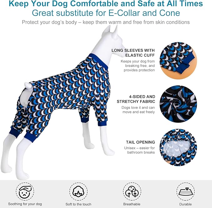 LovinPet Jammies for Large Dogs - Anti Licking & Anxiety Calming Dog Shirt, Lightweight Stretchy Summertime Print, Pitbull Shirt, Large Dogs Onesie, Pitbull Clothes, Dog Costume for Parties, Black 3XL