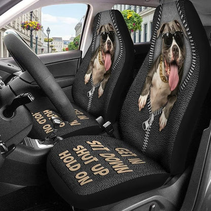 GENANY Funny Pitbull Car Seat Covers Set of 2, Dog Breathable Front Seat Covers for Truck Sedan SUV, Funny Dog Car Accessories, Pitbull Gift for Women Men