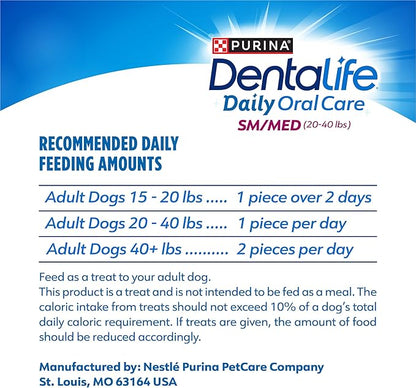 Dentalife Daily Oral Care Dog Treats for Small and Medium Dogs,Chewy Dental Treat to Freshen Breath and Fight Tartar,Chicken Flavor,35.7 oz. Each,94 Chews-2 x 47 ct. Pouch,94 Count (Pack of 2)