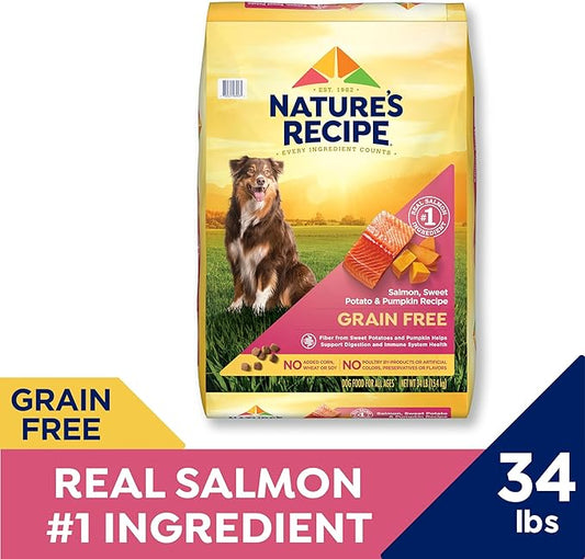 Nature's Recipe Grain Free Dry Dog Food, Salmon, Sweet Potato & Pumpkin Recipe, 34 lb. Bag