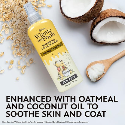 Disney Winnie the Pooh Detangling Cologne Spray for Dogs, Honey Scented Dog Fragrance with Conditioner, Gentle Care with Oatmeal, Baking Soda, Coconut Oil, 8oz
