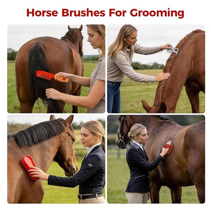 14PCS Horse Grooming Kit, Professional Brush Supplies Set for Bathing & Care, Mane Tail Curry Comb, Sweat Scraper Hoof Pick, Waterproof Storage Tote Bag for Shining, Detangling, Gifts for Riding Lover