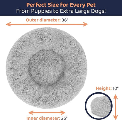 Donut Dog Bed - Premium Comfort for Anxiety Relief - Fluffy & Calming Design with Ultra-Plush Support | Cozy Round Dog Bed with Super Soft Circle Style (Grey, Large)
