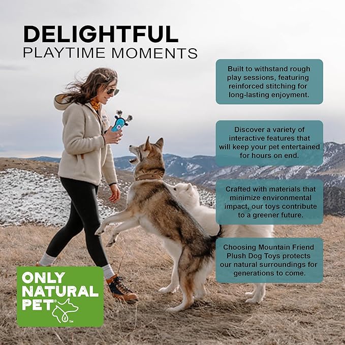 Only Natural Pet Mountain Friends Recycled Plush Dog Toys - Durable Double-Stitched Design with Internal Squeaker & Rope Tug Horns - Stuffed Toy for Dogs, Squeaky Pet Toy | Gertrude The Goat, 5" x 9"