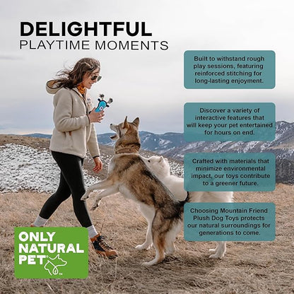 Only Natural Pet Mountain Friends Recycled Plush Dog Toys - Durable Double-Stitched Design with Internal Squeaker & Rope Tug Horns - Stuffed Toy for Dogs, Squeaky Pet Toy | Gertrude The Goat, 5" x 9"