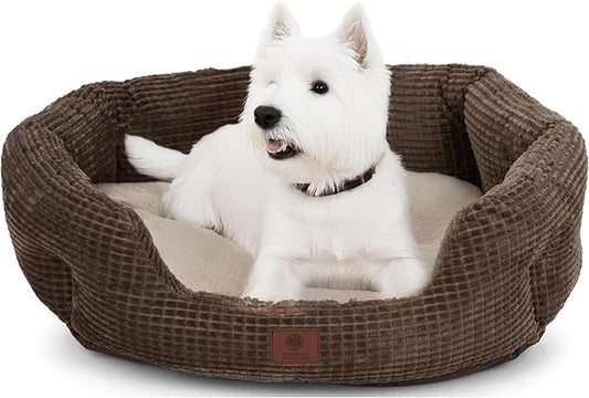 American Kennel Club 26" Clamshell Cuddler Dog Bed - Plush Popcorn Texture, Washable, Non-Slip, for Medium & Large Dogs