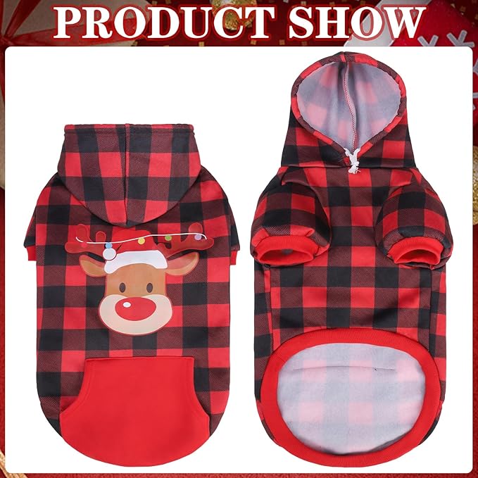EXPAWLORER Plaid Dog Hoodie - British Style Warm Dog Sweater Shirt with Leash Hole,Pitbull Clothes Outfits,Winter Coat for All Breeds Puppy Girl Boy-Cat Apparel,Christmas Buffalo Check X-Large