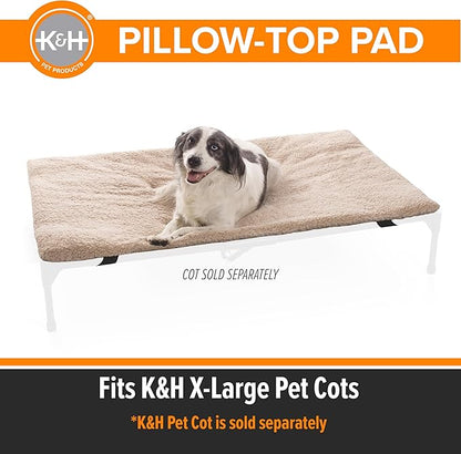 K&H Pet Products Dog Cot Pad (Cot Sold Separately), Pillow-Top Comfort Bed for K&H XL Elevated Dog Beds, Soft & Fluffy, Secure Fit Straps, Machine Washable, Portable - Extra-Large 50 X 32 Tan Fleece