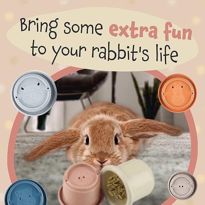 Evergreen Pet Supplies Rabbit Stacking Cups Toy Set - Nesting & Stackable Stacking Cups for Bunnies - Treat-Dispensing Rabbit Toys - Mental Enrichment Pet Bunny - 8-Pack, Multicolor, Wheat Straw