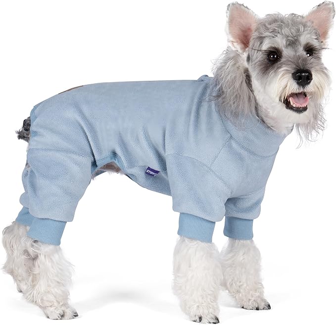cyeollo Dog Pajamas X-Large, Stretchable Fleece Pet Onesie Coat for Small Medium Sized Dogs Pjs Warm Doggie Jumpsuit Soft Cold Weather Dog Clothes Outfits, Light Blue XL