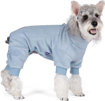 cyeollo Dog Pajamas Extra Small, Soft Fleece Pet Onesie Coat for Small Dogs Pjs Warm Puppy Stretchable Jumpsuit Cold Weather Dog Clothes Outfits, Light Blue XS