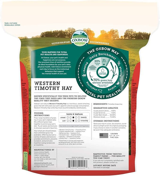 Oxbow Timothy Hay, Rabbit & Guinea Pig Hay, High Fiber for Digestive Health, Grown in the USA, Veterinarian Recommended Small Pet Supplies, for Rabbits, Guinea Pigs, & Chinchillas, 15 oz. (Pack of 2)
