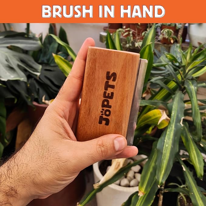 JoPets - Professional Wood Deshedding & Undercoat shedding brush for Dogs, Cats, Horses - Ergonomic Grooming Tool for short & long haired pets - Gentle wooden comb for shedding control - Pet Fur Care