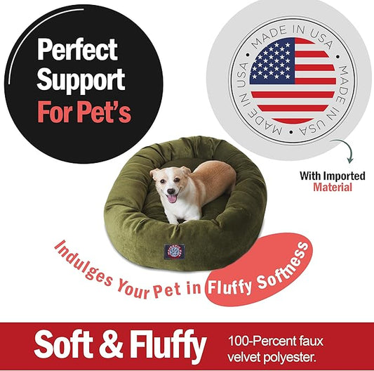 Majestic Pet 32 Inch Micro Velvet Calming Dog Bed Washable – Cozy Soft Round Dog Bed with Spine for Head Support - Fluffy Donut Puppy Mat 32x23x7 (inch) Medium – Fern