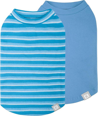 KYEESE 2Pack Waffle Dog Shirts, Lightweight Sleeveless Dog T Shirts for Small Dogs Boy, Breathable Puppy Vest Comfort Tank Top Soft Dogs Clothes for Daily Wear, Blue+Striped, S