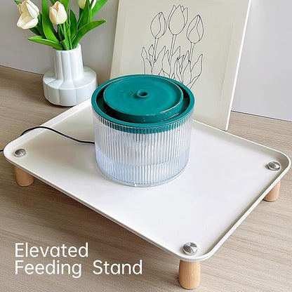 Large Elevated Cat & Dog Bowl Stand,3 inch Height Raised Feeder Compatible with Most Automatic Pet Feeders & Water Fountains, Anti-Slip & Spill-Proof Large Pet Food Tray,17 x 12 Inches (White)