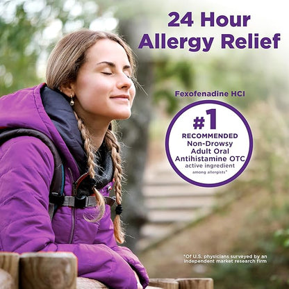 Amazon Basic Care Allergy Relief, 24 Hour, Fexofenadine Hydrochloride 180 mg, Non-Drowsy Antihistamine, Cool Mint Coated Tablets, 70 Count (Pack of 2)