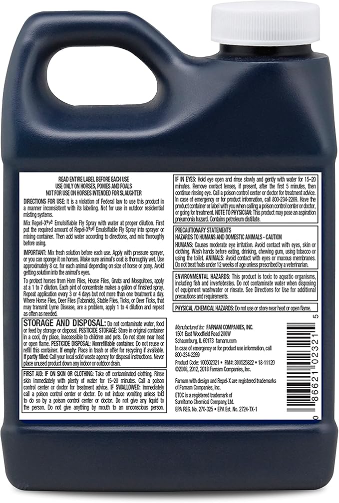 Farnam Repel-X pe Concentrated Fly Spray for Horses, Just Add Water 16 Ounces (Pack of 2)