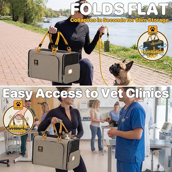 PAWZIDEA Expandable Pet Carrier TSA Airline Approved, 18″×11″×11″ Soft-Sided Top-Load Carriers for Small Dog & 2 Cats Under Seat, Collapsible Puppy & Animal Travel Bag Up to 18lbs, ID Card, Chew-Proof
