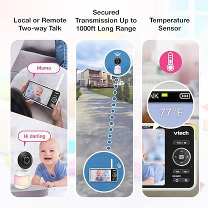 VTech 2-Cameras Smart WiFi Baby Monitor, 2K CMOS Sensor Camera, 5.5-inch HD IPS Screen, Split-Screen, Clear Infrared Night Vision, Pan-Tilt, 24x Zoom, 2-Way Talk, Free App: Smart HD Plus Twin