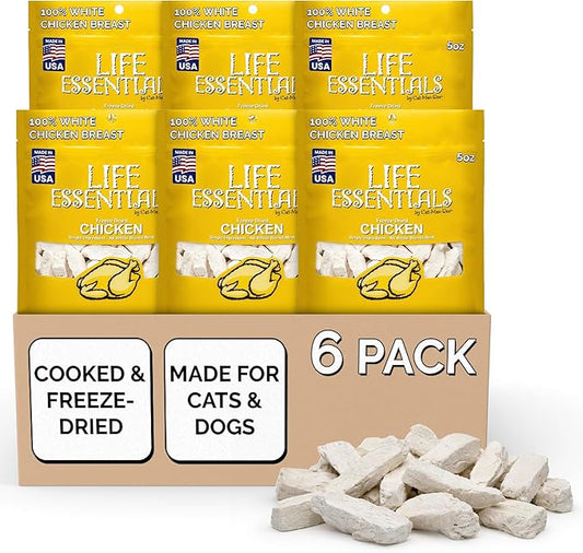 Life Essentials by Cat-Man-Doo Freeze Dried Chicken Dog & Cat Treats, Healthy Single Ingredient Training Treats for Dogs, Puppies & Cats, Made with Real Chicken – 5 oz (6 Pack)