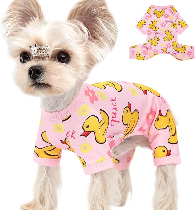 Dog Pajamas Summer Dog Clothes for Small Medium Dogs Boy Girl Doggy Pjs Cute Doggie Onesie Breathable Puppy Clothes Soft Stretchy Cat Pet Outfit (Yellow Duck, XX-Large)