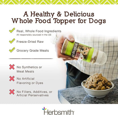 Herbsmith Kibble Seasoning – Freeze Dried Duck – Dog Food Topper for Picky Eaters – Grocery-Grade Fruits + Veggies – 3oz