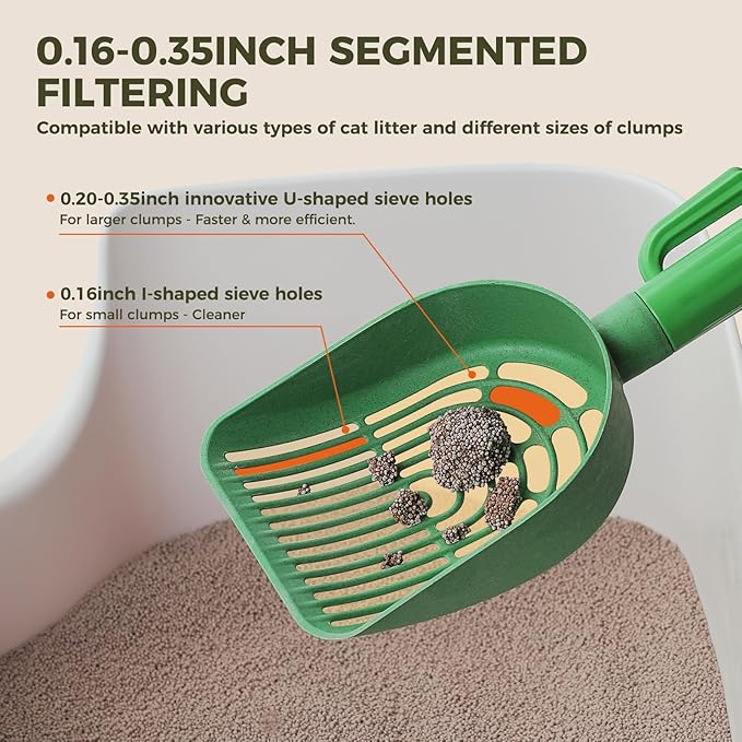 MUTTROS Cactus Cat Litter Scooper with Holder - 3 Rolls of Trash Bags, Wheat Straw Plastic Shovel & ABS Handle and Box - Cat Litter Scoop with Bag - Premium Kitty Litter Scoop Green