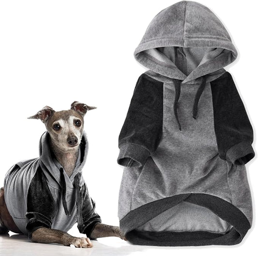 Pet Passion Cooper II Organic Cotton Velour Dog Hoodie Pet Coat for Small, Medium and Large Dogs, Heather Gray Color Block, XX-Small (4-7 lbs)