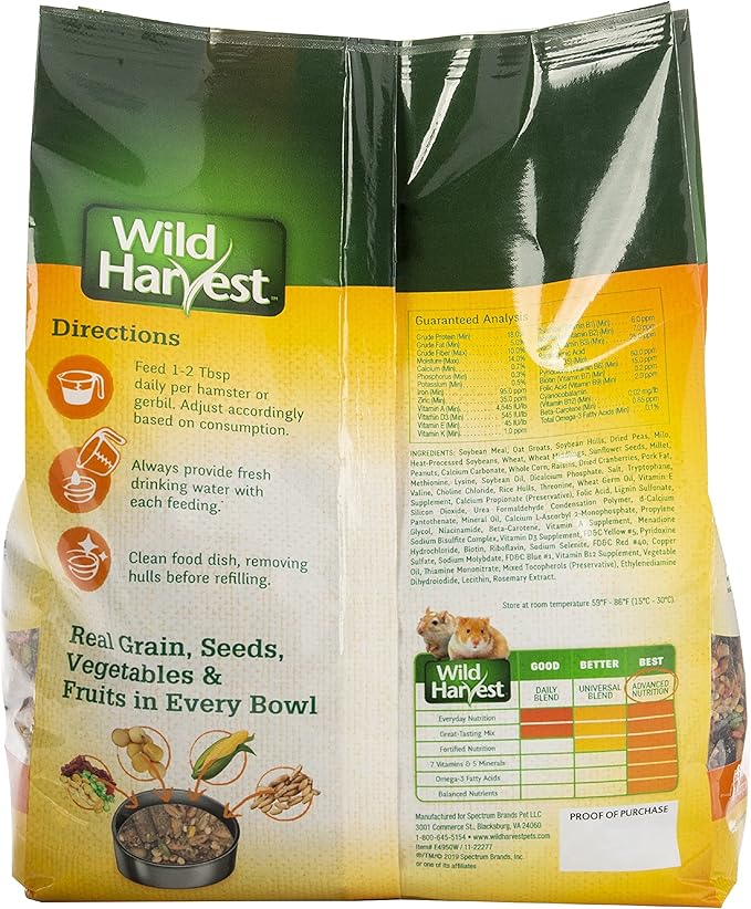 Wild Harvest Hamster And Gerbil Advanced Nutrition Diet, 4-Pound, Multicolor, One Size (E1950W), 4 pounds