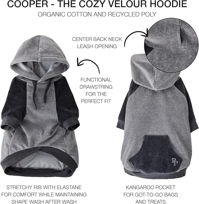 Pet Passion Cooper II Organic Cotton Velour Dog Hoodie Pet Coat for Small, Medium and Large Dogs, Heather Gray Color Block, XX-Large (70-110 lbs)