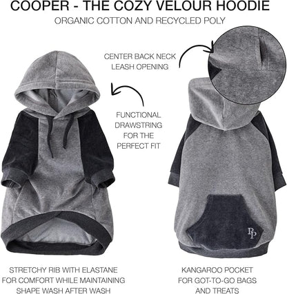 Pet Passion Cooper II Organic Cotton Velour Dog Hoodie Pet Coat for Small, Medium and Large Dogs, Heather Gray Color Block, XX-Large (70-110 lbs)