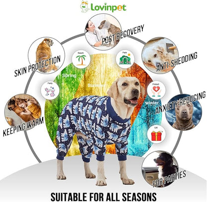 LovinPet Big Dog Pajamas, Post Surgery Onesie UV Protection, Blue Triangle Print, Lightweight Stretchy Big Dogs Pullover Shirt, Full Coverage Large Breed Dog Jammies, Pet PJ's, XXL