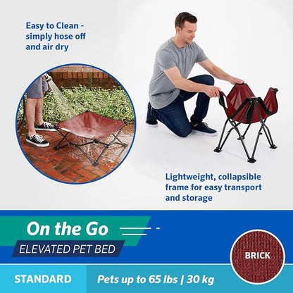 Coolaroo On-The-Go Elevated Dog Bed - Foldable Pop-Up Travel Dog Bed with Breathable, Moisture-Resistant Fabric, Carry Bag Included, Lightweight & Portable, Brick, Standard