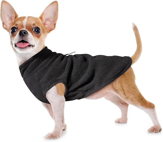 Sleeveless Pullover Fleece Vest for Small Dogs: Cozy Polyester Dog Jacket, Tank Top Sweater with Leash Ring and Armholes, Crisp, Warm, and Easy-to-Wear Design for Everyday Comfort Black XL