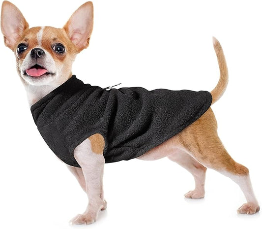 Sleeveless Pullover Fleece Vest for Small Dogs: Cozy Polyester Dog Jacket, Tank Top Sweater with Leash Ring and Armholes, Crisp, Warm, and Easy-to-Wear Design for Everyday Comfort Black XS
