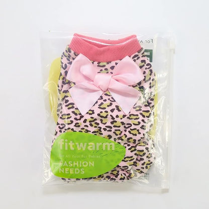 Fitwarm Leopard Dog Pajamas, Fleece Dog Clothes for Small Dogs Girl with Legs, Pet Onesie, Cat Outfit, Pink, XL