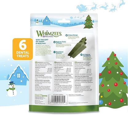 Wellness WHIMZEES Holiday Dog Dental Treat, Christmas Winter Seasonal Gift, Chews, Freshens Breath, Medium Size, 6.3 oz Bag, 6 Count