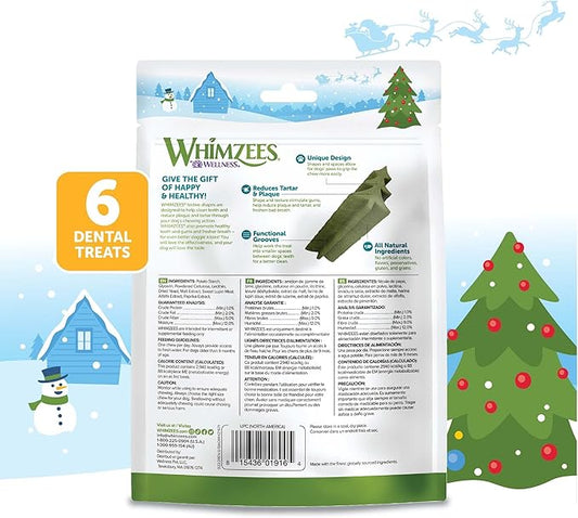 Wellness WHIMZEES Holiday Dog Dental Treat, Christmas Winter Seasonal Gift, Chews, Freshens Breath, Medium Size, 6.3 oz Bag, 6 Count