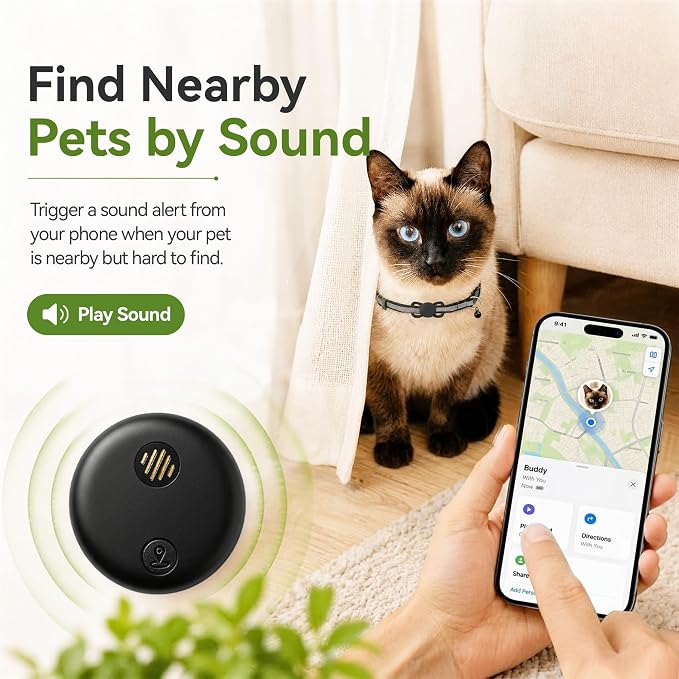 Dog Tracker, GPS Tracker for Dogs with Real-Time Location Tracking, No Monthly Fee or SIM Card, IP68 Waterproof Dog Tracker Collar, Sound Alert, Up to 365-Day Battery, iOS Only (Black)