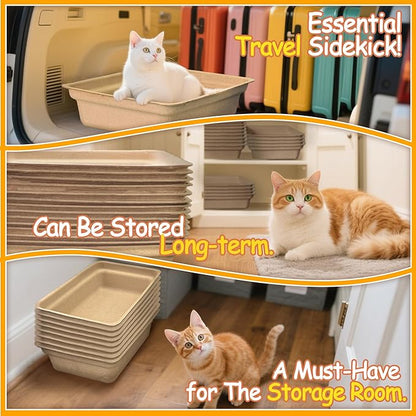 Disposable Litter Boxes for Cats Leak-Proof: 20-Pack Odor Control Sustainable Large Kitty Tray for Travel/Indoor Use