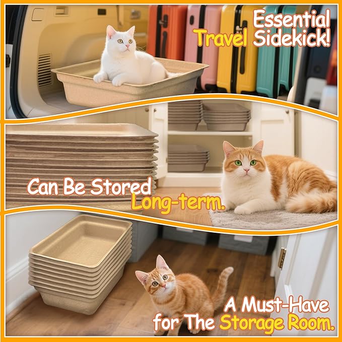 Disposable Litter Boxes for Cats Leak-Proof: 32-Pack Odor Control Sustainable Large Kitty Tray for Travel/Indoor Use