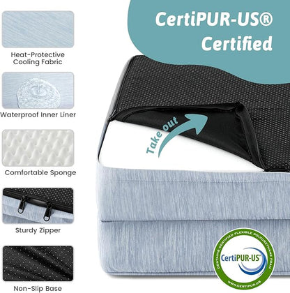 Cooling Dog Bed, Orthopedic Foam Dog Bed with Sides, Removable Cover & Waterproof Lining and Nonskid Bottom, Comfortable Pet Beds for Medium Dogs, Blue (36" L x 27" W x 6.5" Th)