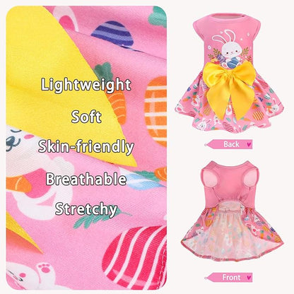 PUPTECK Print Dog Easter Dress Pet Costumes Apparel with Cute Bowtie Puppy Clothes Outfit, Rabbit, M